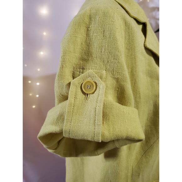Akris Punto 100% Linen Yellow Roll Tab Short Sleeve Blazer Jacket Womens Size 12 - Picture 3 of 13